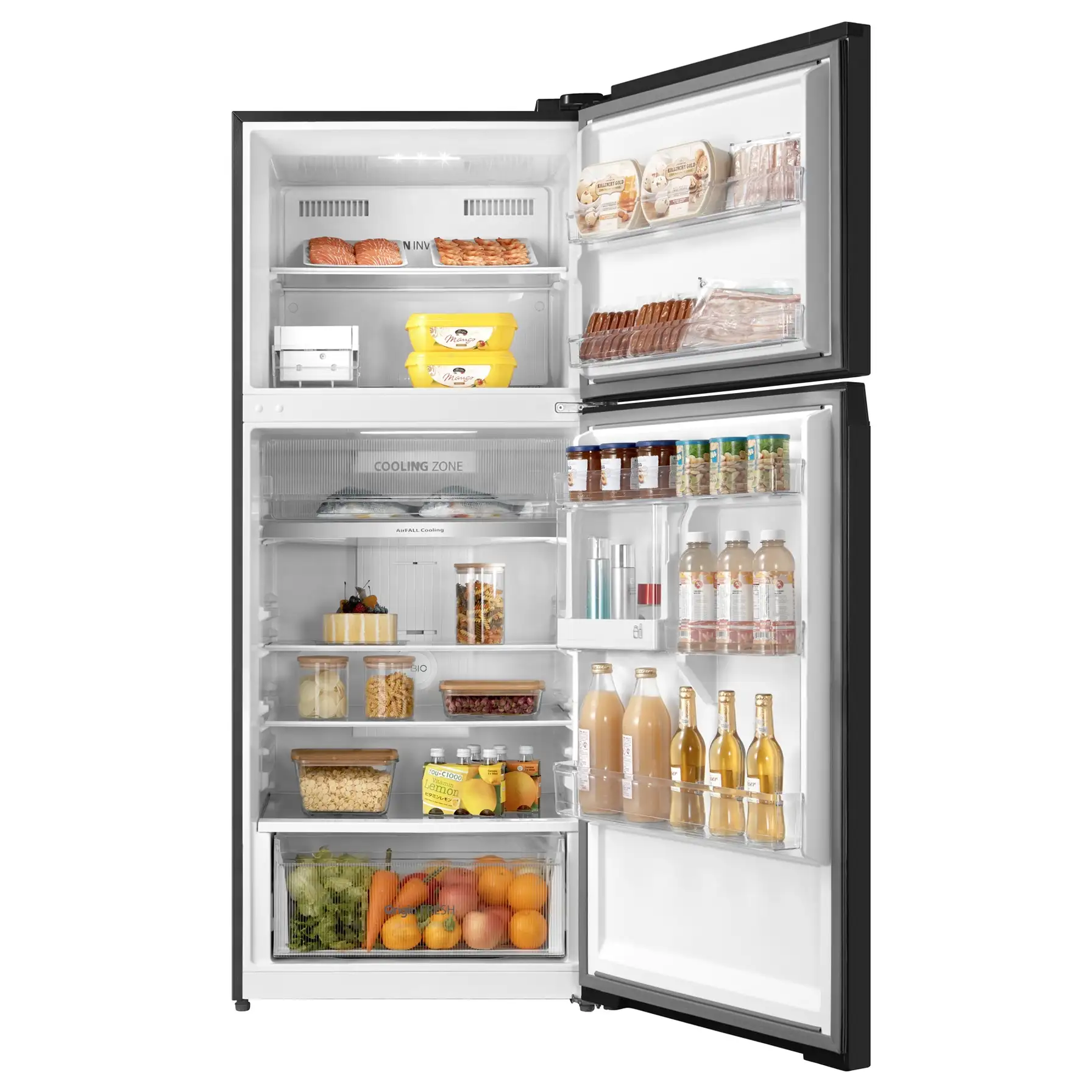 Toshiba Free-standing 2 Door Refrigerator GRRT559WE-PM (411 L) + Free Standing Front Load Washer Dryer BM110GF4B(WS) (7 kg Dry, 1400 rpm)