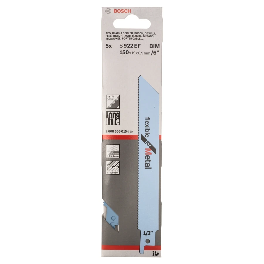 Bosch Flexible Metal Reciprocating Saw Blade Pack, S922EF (5 Pc.)