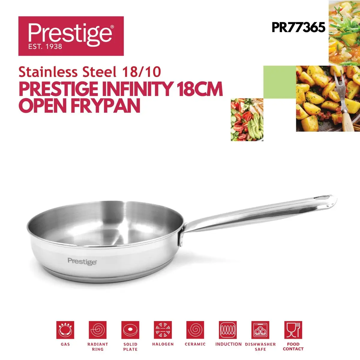 Prestige Infinity Stainless Induction Compatible Open Fry Pan (Silver, 18 cm)