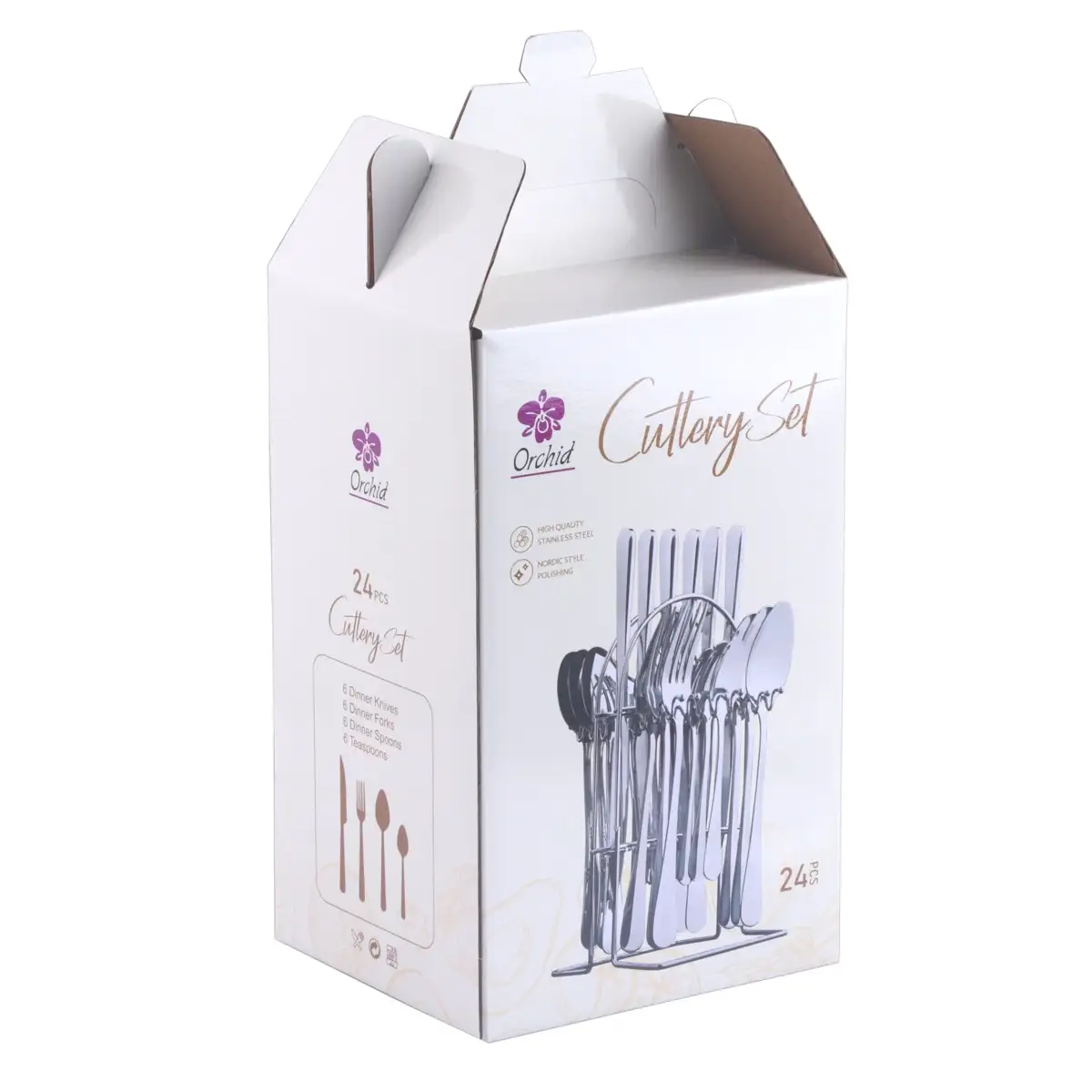 Orchid Stainless Steel Cutlery with Stand (24 Pc.)