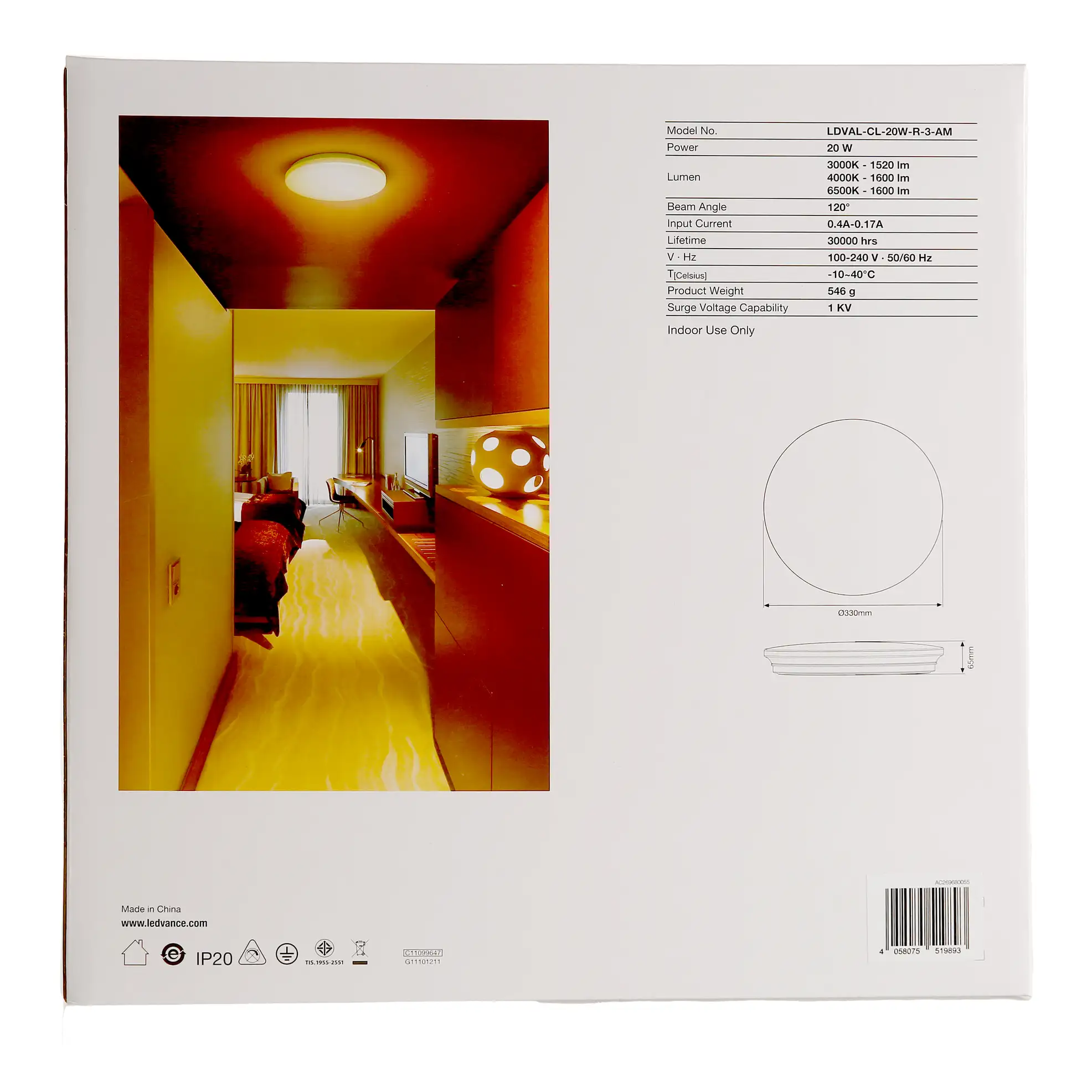 Osram Ledvance LED Ceiling Light (20 W, Warm White)