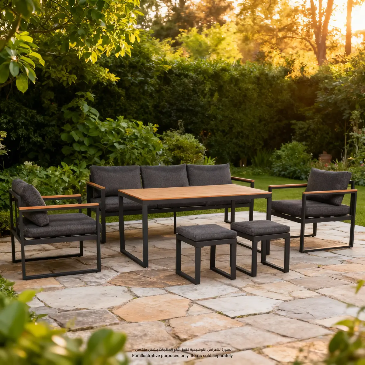 Zurich Polywood Steel Outdoor Sofa Set (Charcoal, 65 x 188 x 71cm, 6 Pc.)