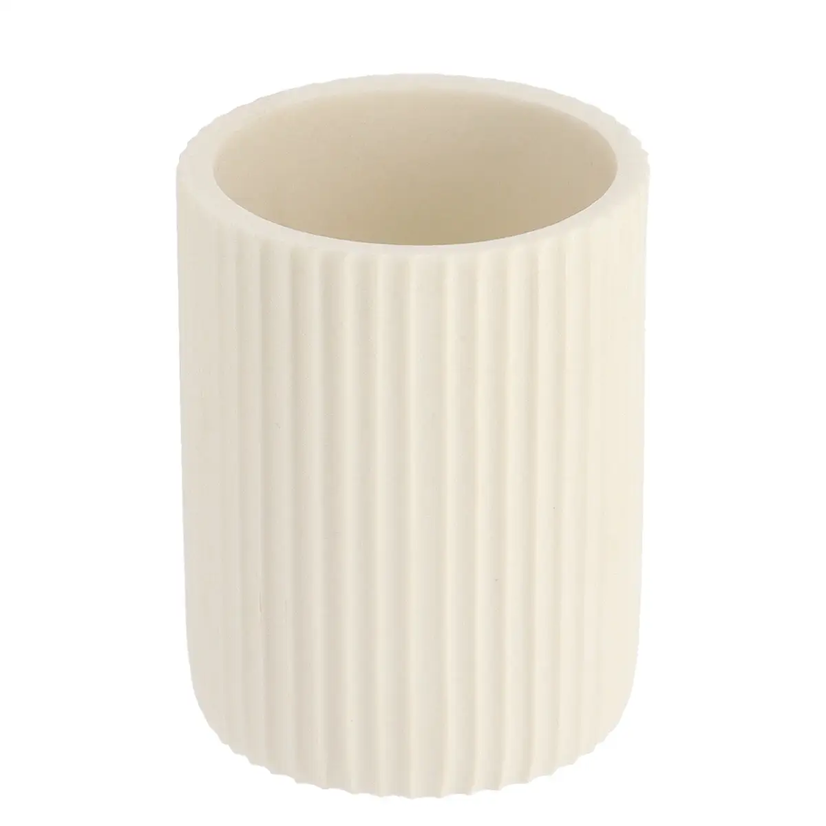 Tendance Polyresin Tumbler W/Rounded Strips (White, 7 x 7 x 9.5 cm)