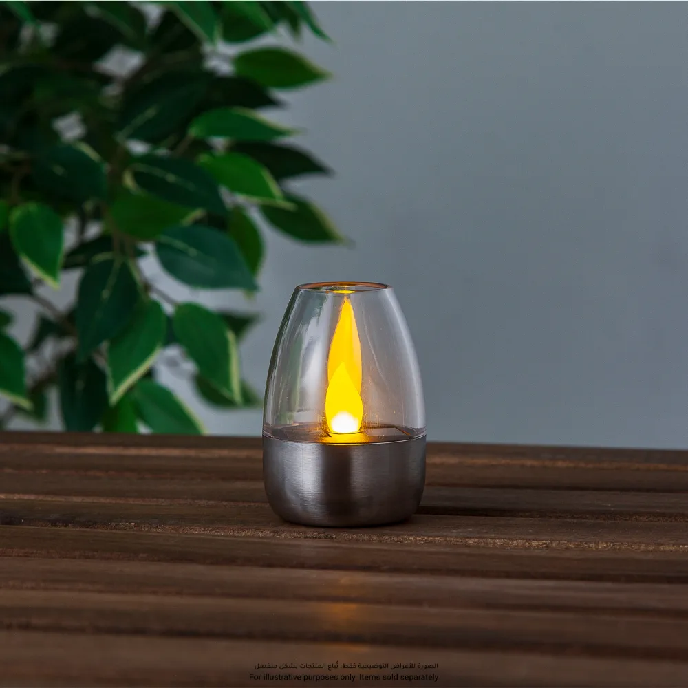 Solar-Powered Stainless Steel Candle (Silver)