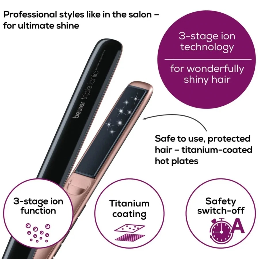 Beurer Hair Straightener W/Triple Ionic Function, HS80