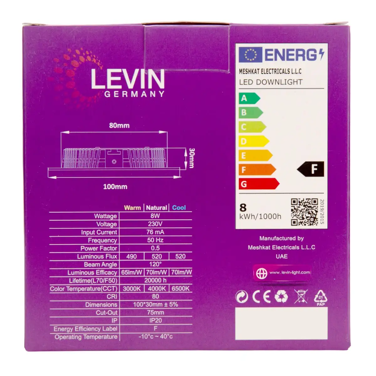 Levin Recessed LED Downlight (8W, White)
