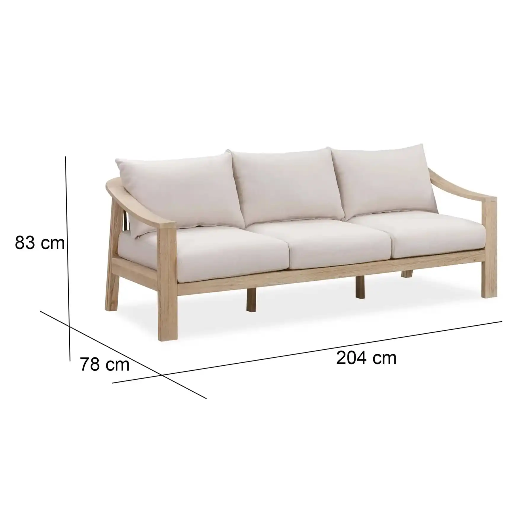 Sycamore 3-Seater Acacia & Rope Outdoor Sofa (204 x 78 x 83 cm)