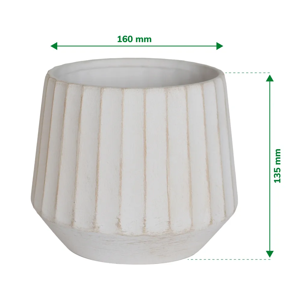 Verve Wide Rib Ceramic Pot (16 cm, Beige)