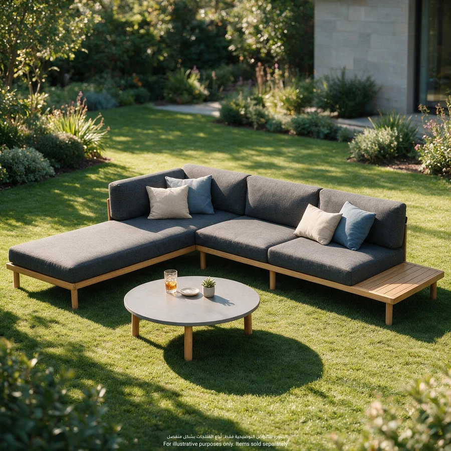 Living Accents Lugano Acacia Wood Corner Sofa Set (225 x 72 x 65 cm)