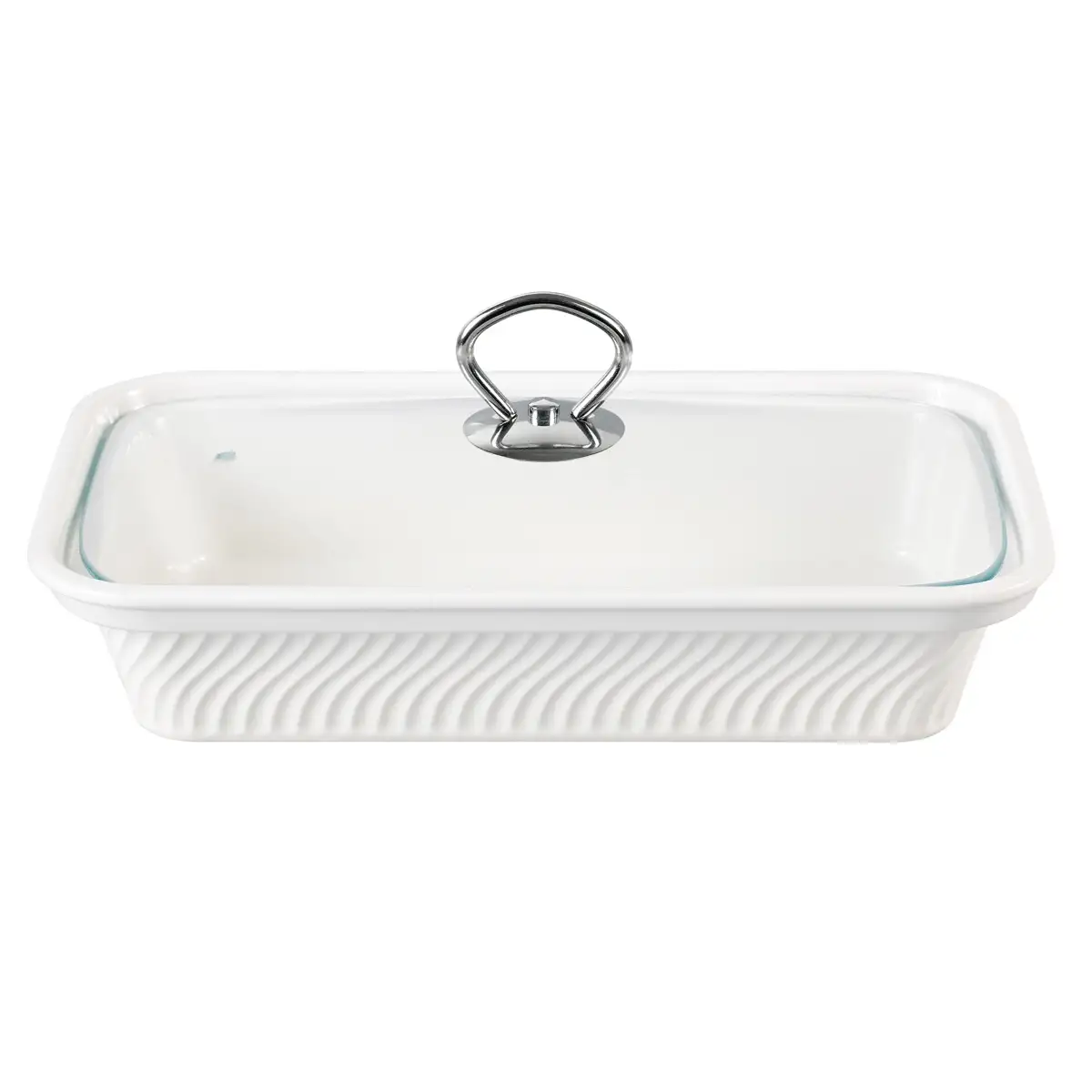 Orchid Rectangle Casserole W/Candle Stand (White, 34 cm)