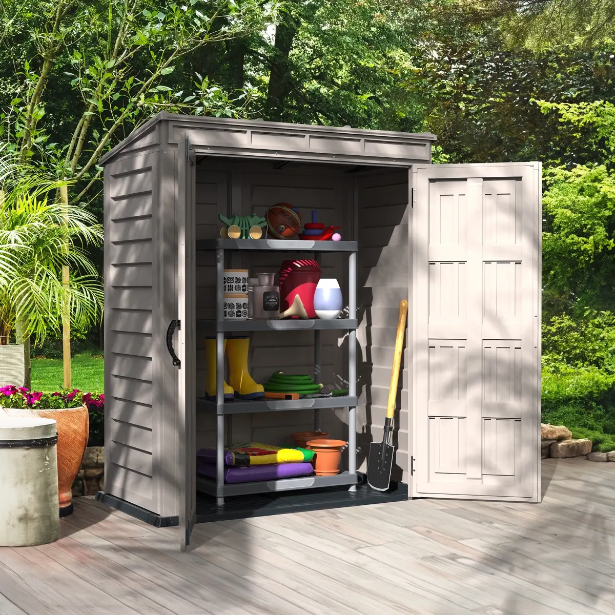 Duramax Aluminium & Vinyl Plastic Storage Shed (Adobe, 171 x 92 x 202 cm)