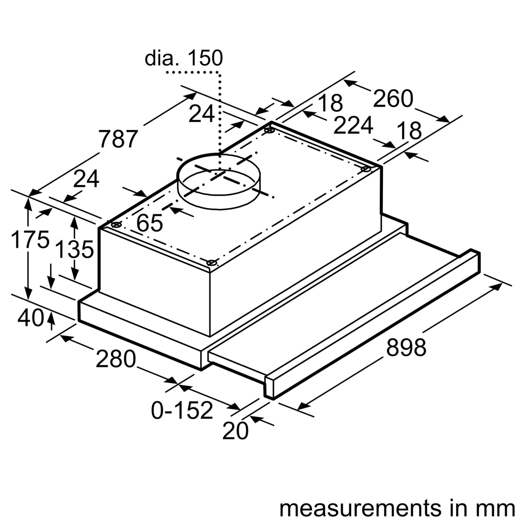 Siemens iQ100 Telescopic Cooker Hood, LI93TCA10M (30 x 89.8 x 17.5 cm)