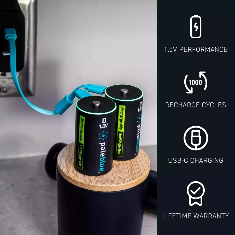Paleblue Voyager USB-C Rechargeable Li-Ion D 2-Batteries Pack (1.5 V)