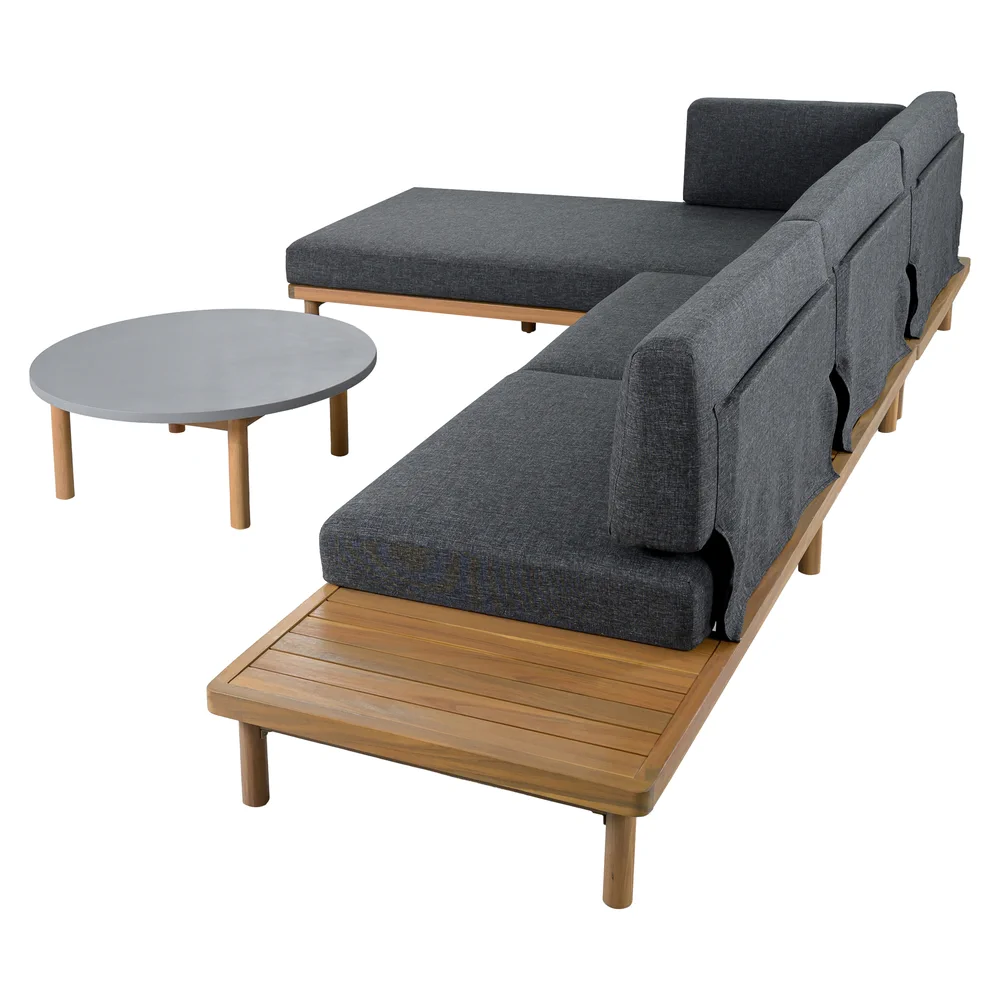 Living Accents Lugano Acacia Wood Corner Sofa Set (225 x 72 x 65 cm)
