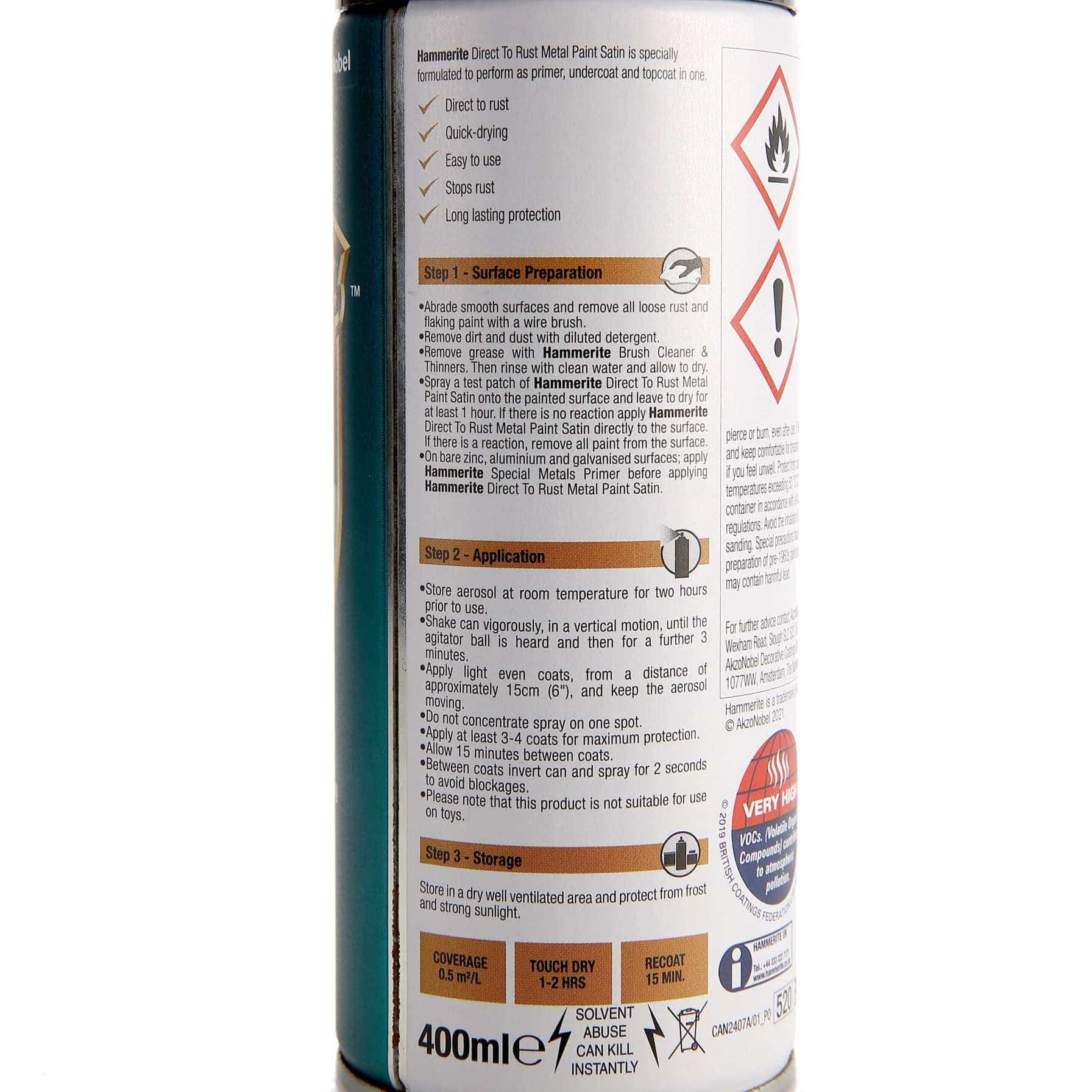 Hammerite Aerosol Spray Paint (400 ml, Satin Black)