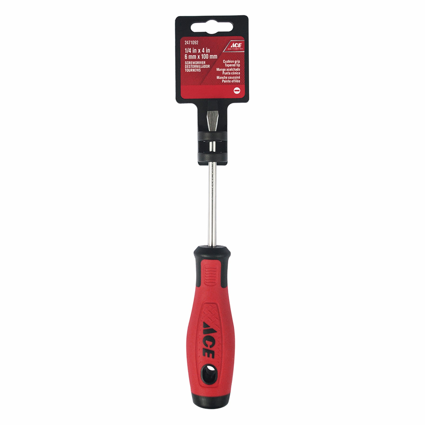 Ace Steel Slotted Taper Screwdriver W/Cushion Grip Handle (6 x 100 mm)