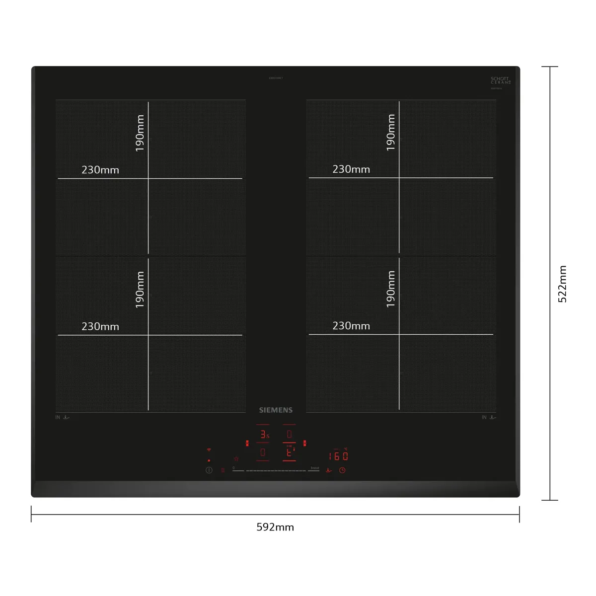 Siemens IQ700 BuiIt-In 4-Zone Induction Hob Without Frame, EX651HXC1E (5.1 x 59.2 x 52.2 cm)