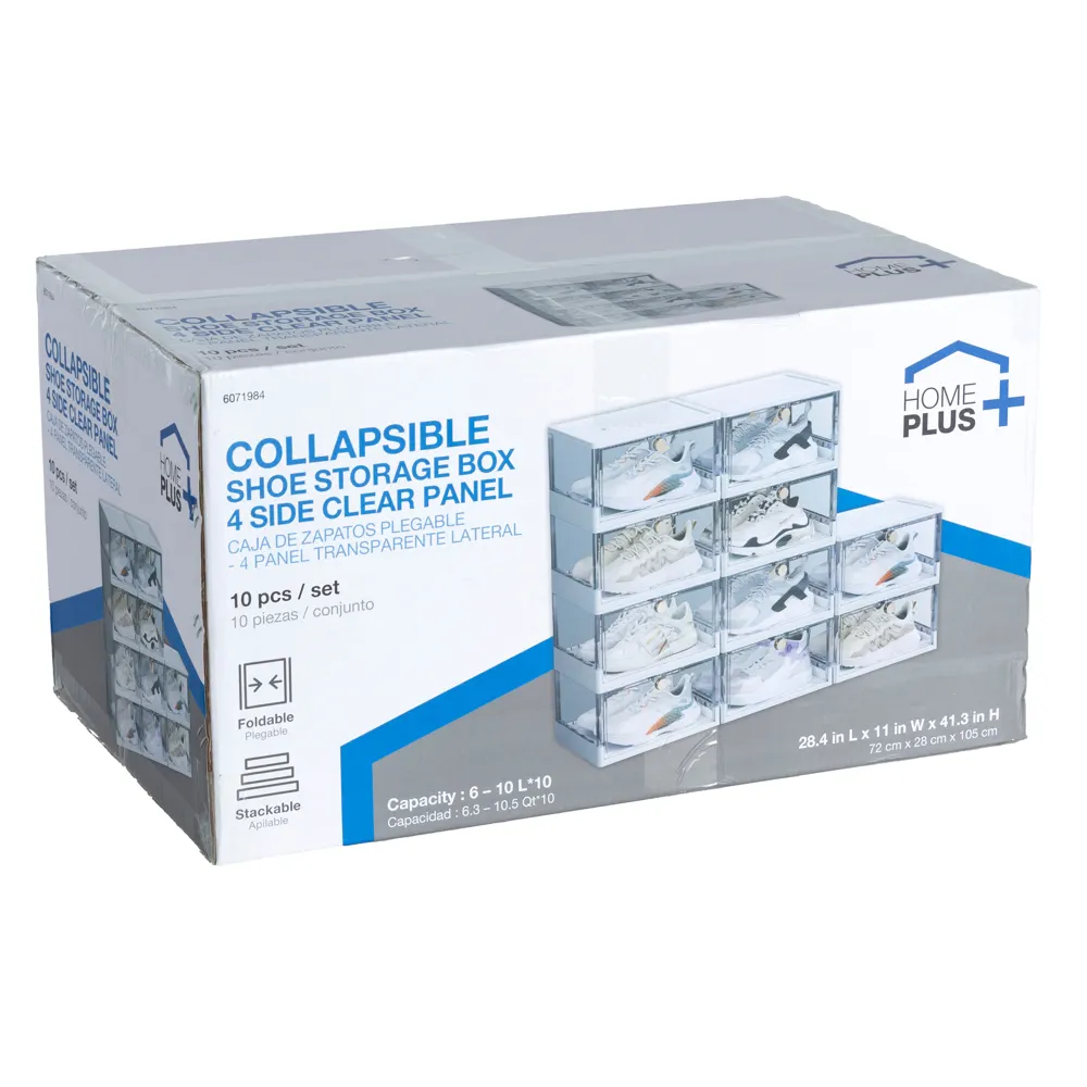 Foldable 4-Side Transparent Shoe Storage Box Set, T8005-10 (10 Pcs.)