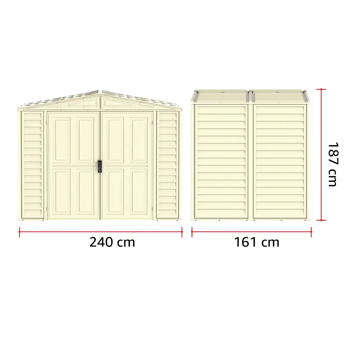 Duramax Aluminium & Vinyl Plastic Storage Shed (Ivory, 240 x 163 x 187.5 cm)