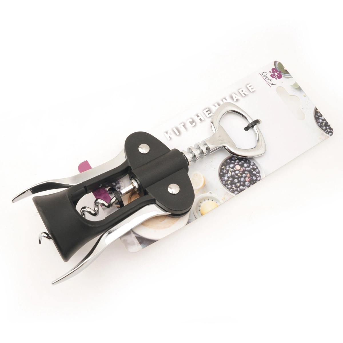 Orchid Stainless Steel Corkscrew Bottle Opener (Black)