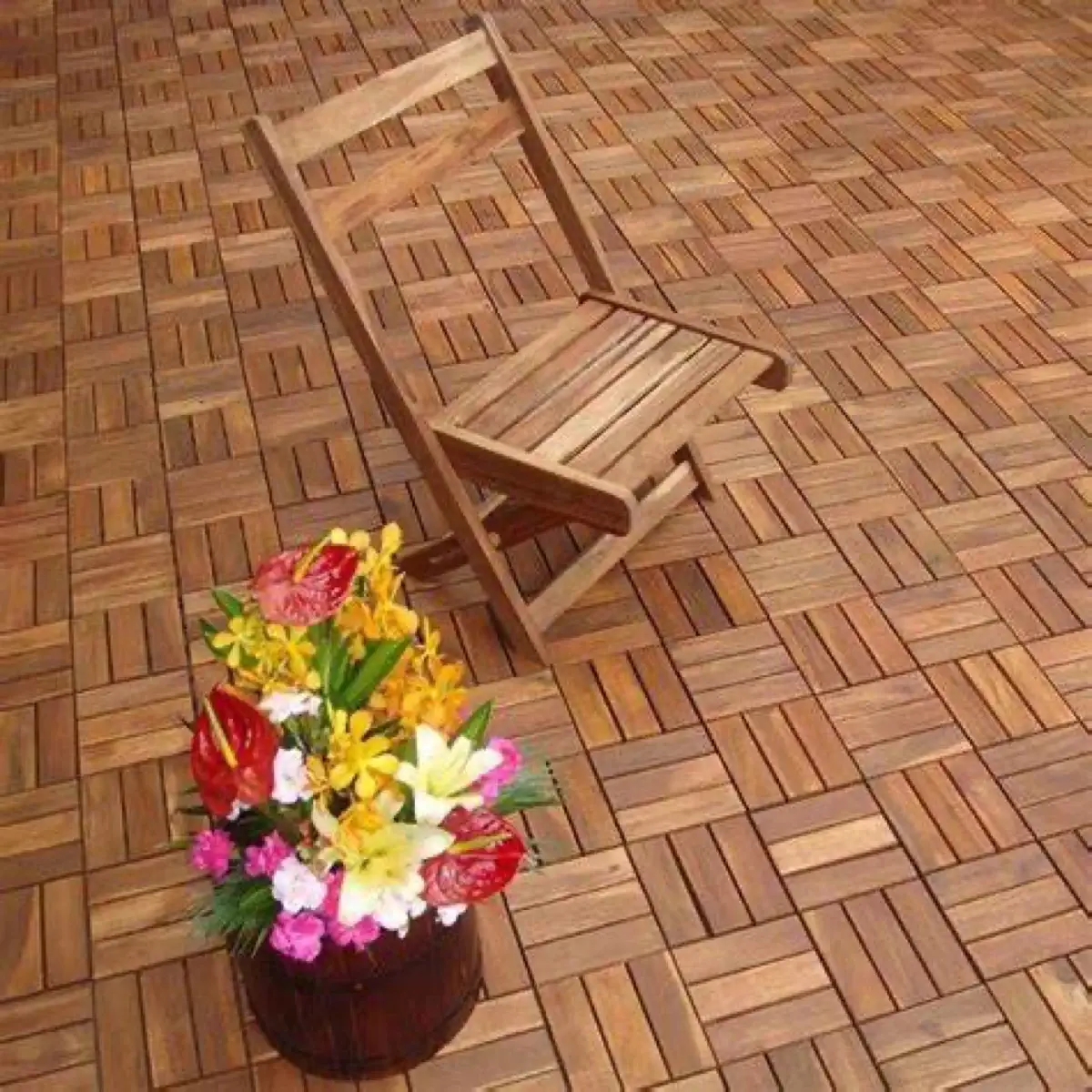 Living Accents Acacia Wood 12-Slat Floor Deck Tiles (30 x30 cm, 6 Pc.)
