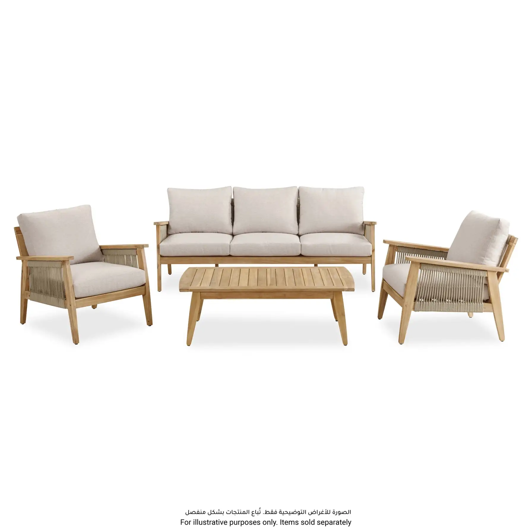 Baltimore Acacia Wood 3-Seater Outdoor Sofa W/Cushions (192 x 83 x 73 cm)