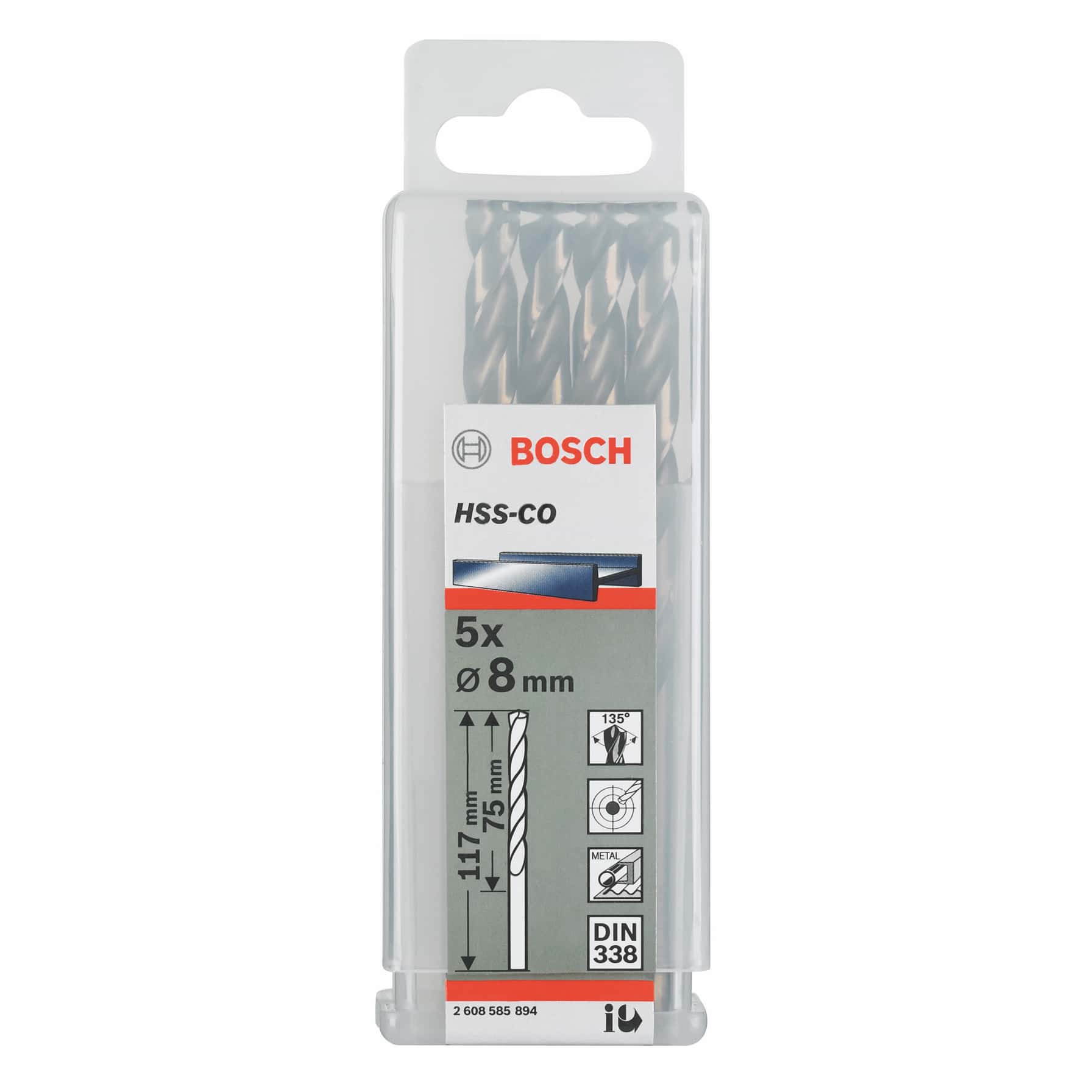 Bosch HSS-CO Metal Drill Bit Pack (0.8 x 7.5 x 11.7 cm, 5 Pc.)
