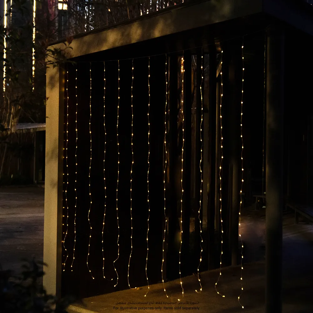 Solar-Powered 300 Integrated LED Curtain String Light (Warm White, 1.2 V)