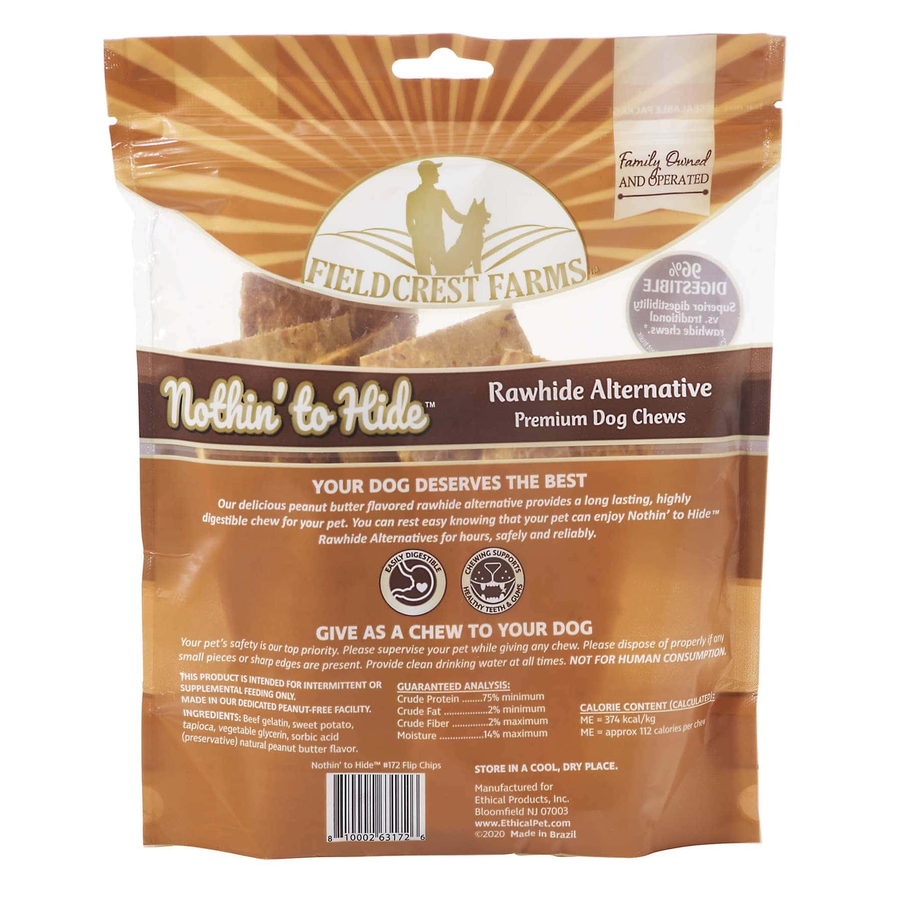 Nothin' To Hide Peanut Butter Flip Chips Dog Chews (240 g, 8 Pc.)