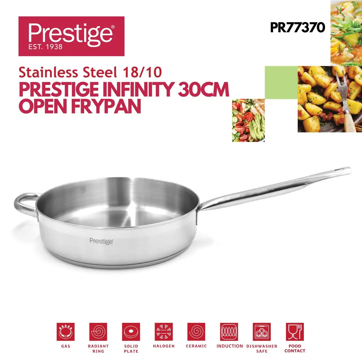 Prestige Infinity Stainless Induction Compatible Open Fry Pan (Silver, 30 cm)