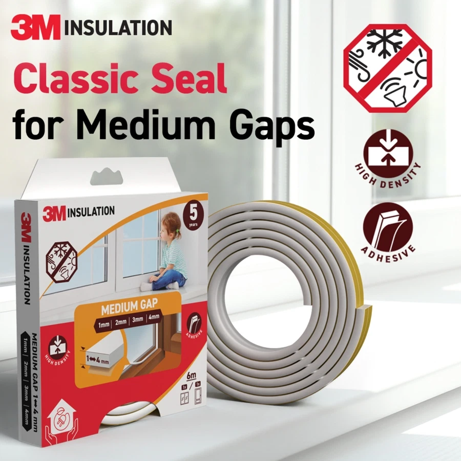 3M Classic Insulation Seal Tape (Medium Gap, White, 6 m)