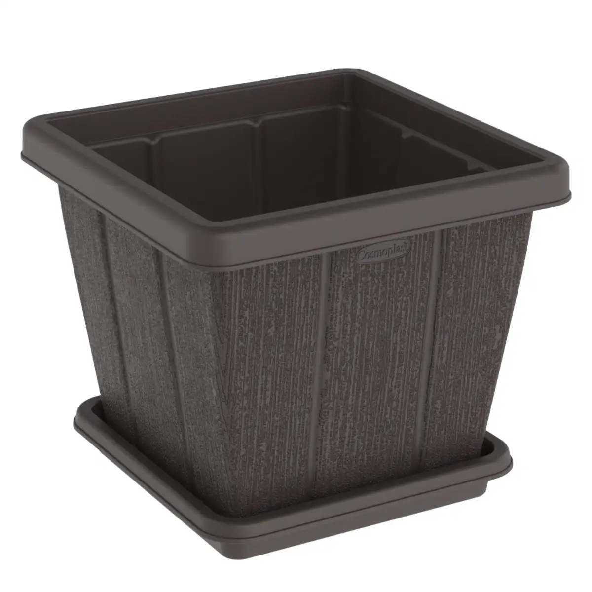 Cosmoplast Cedargrain Square Plant Pot W/Tray (Dark Brown, 20 L)