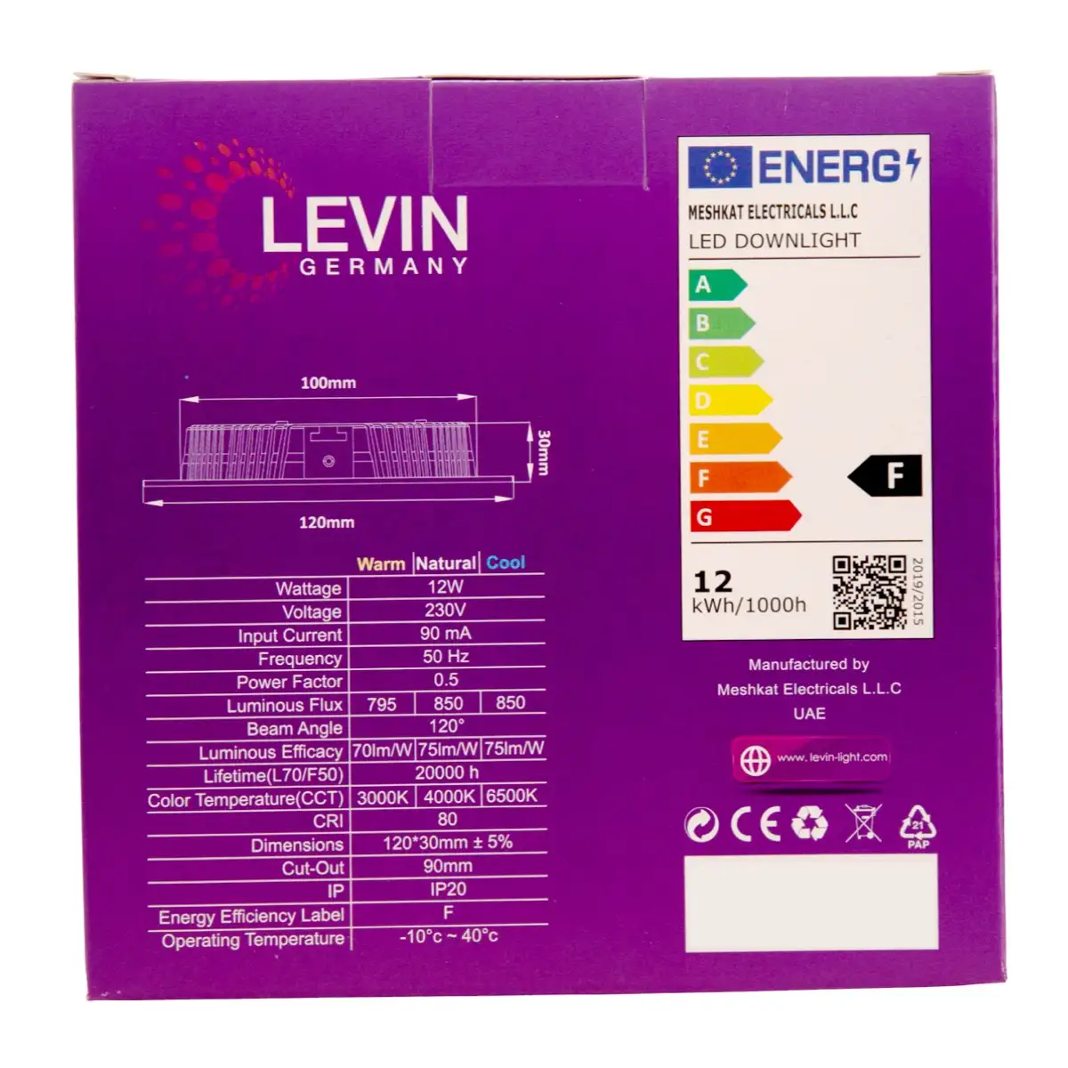 Levin LED Recessed Downlight (12 W, Natural White)