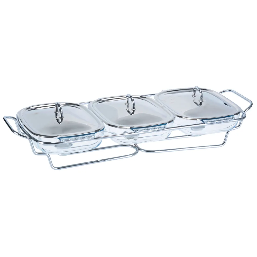 La Maison 3-Rectangle Food Warmer W/Stainless Steel Cover (1.5 L)