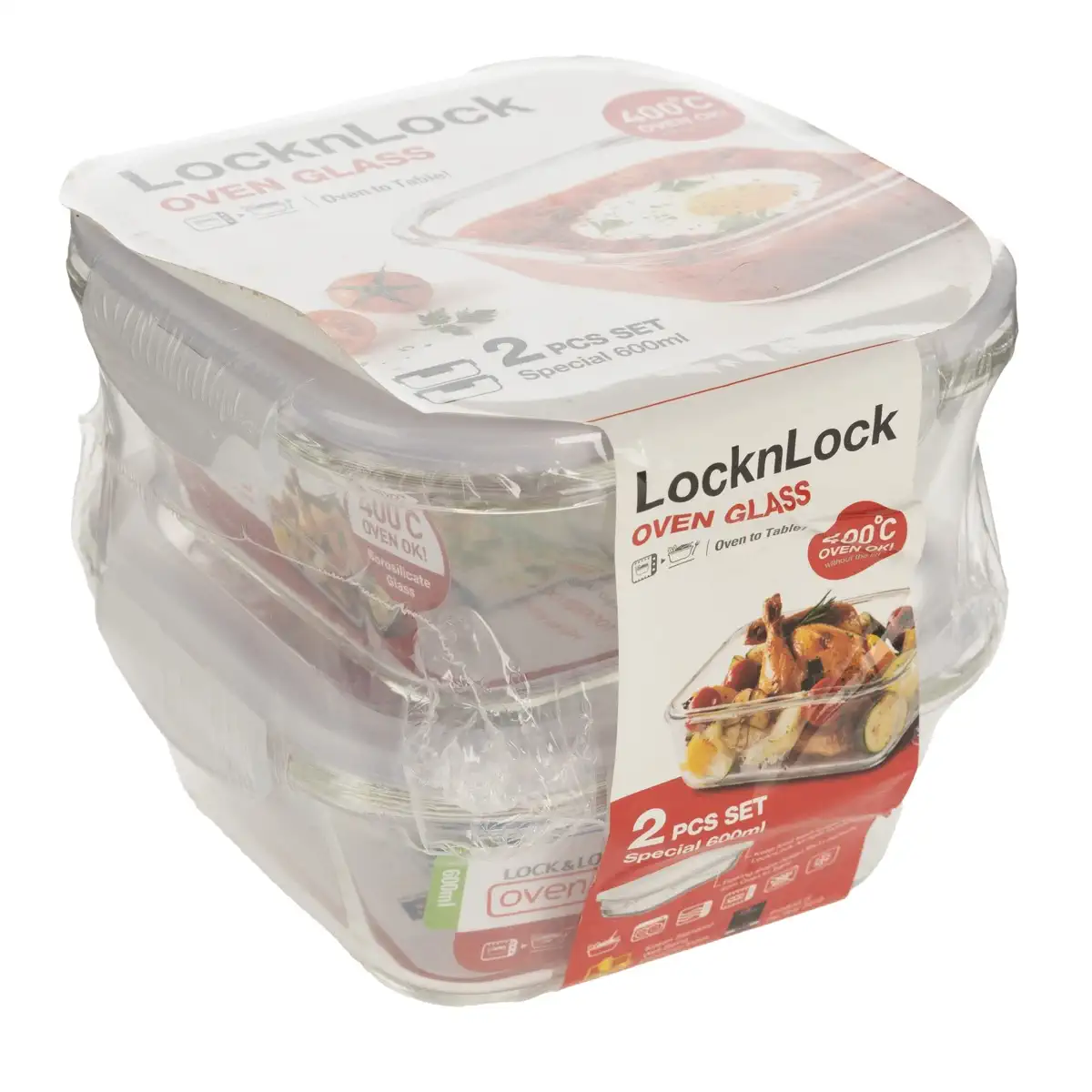 LocknLock Oven Glass Square Food Container (600 ml, 2 Pc.)