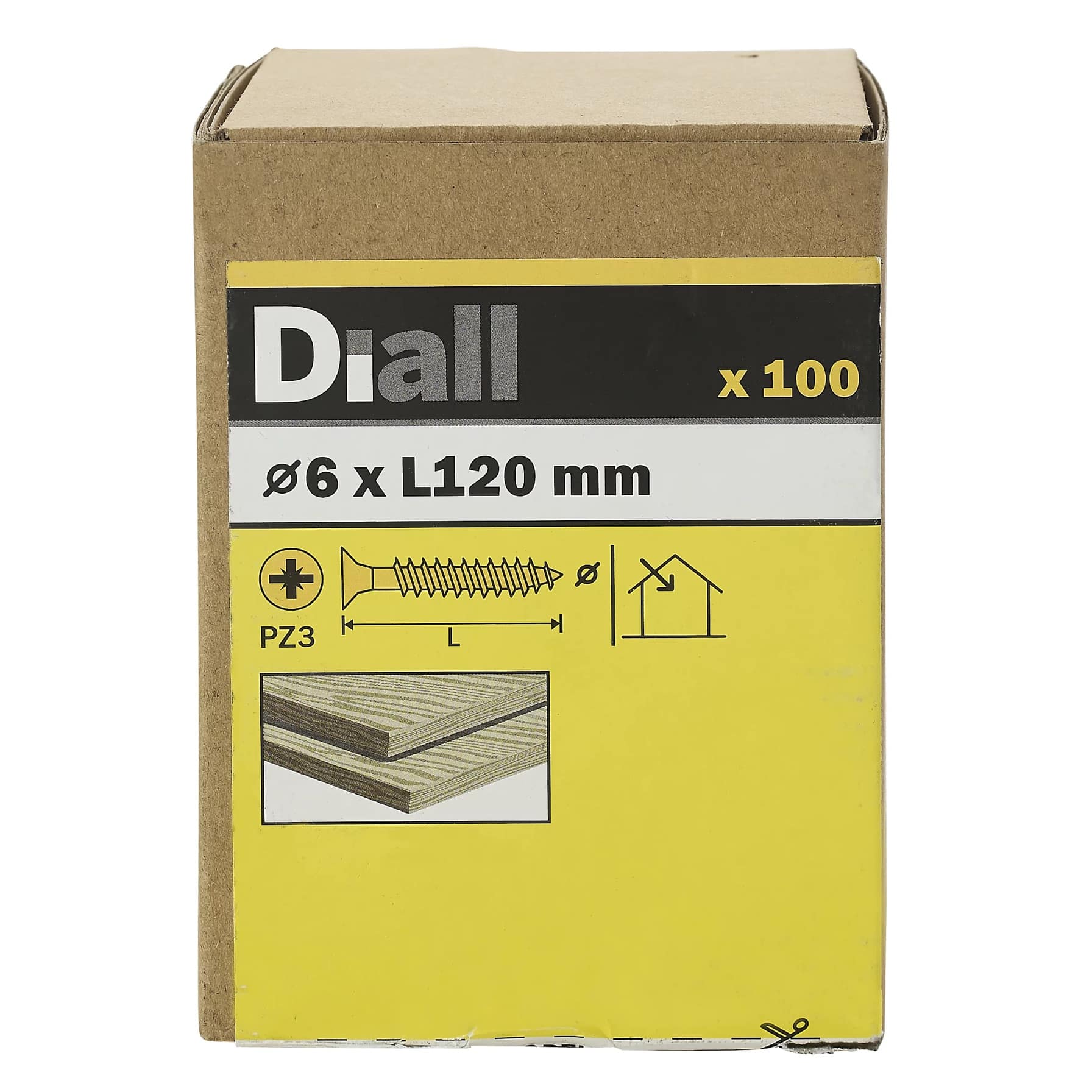 Diall Zinc-Plated Carbon Steel Wood Screw Pack (6 x 120 mm, 100 Pc.)