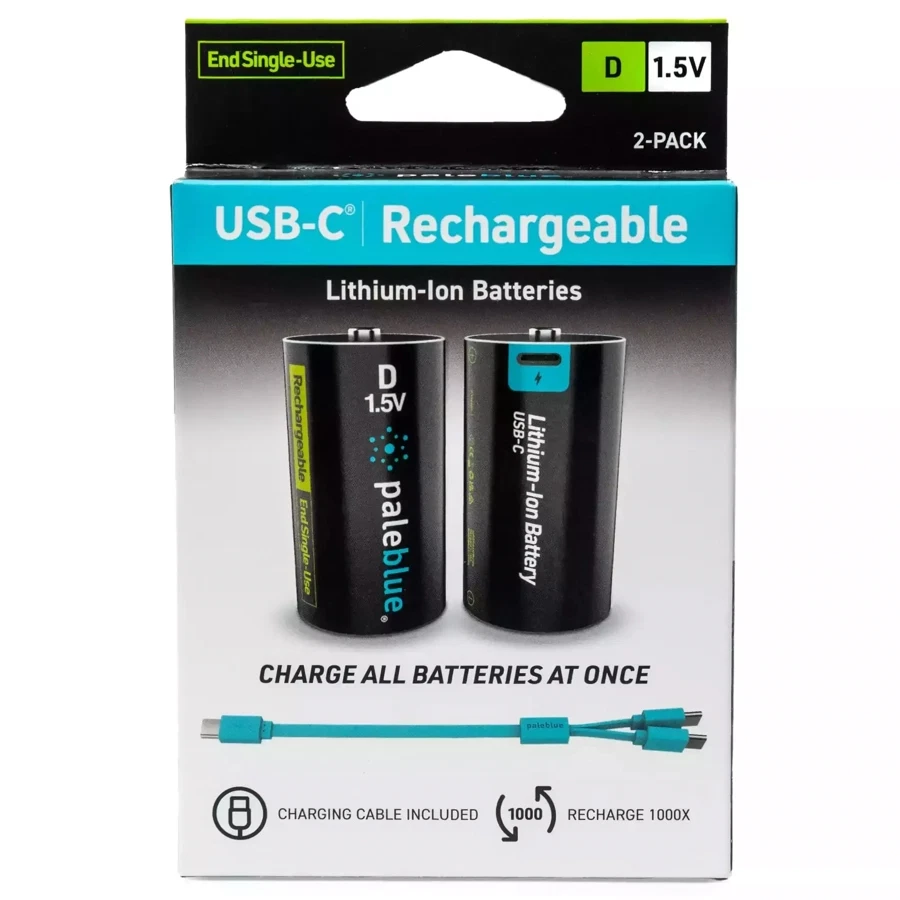 Paleblue Voyager USB-C Rechargeable Li-Ion D 2-Batteries Pack (1.5 V)