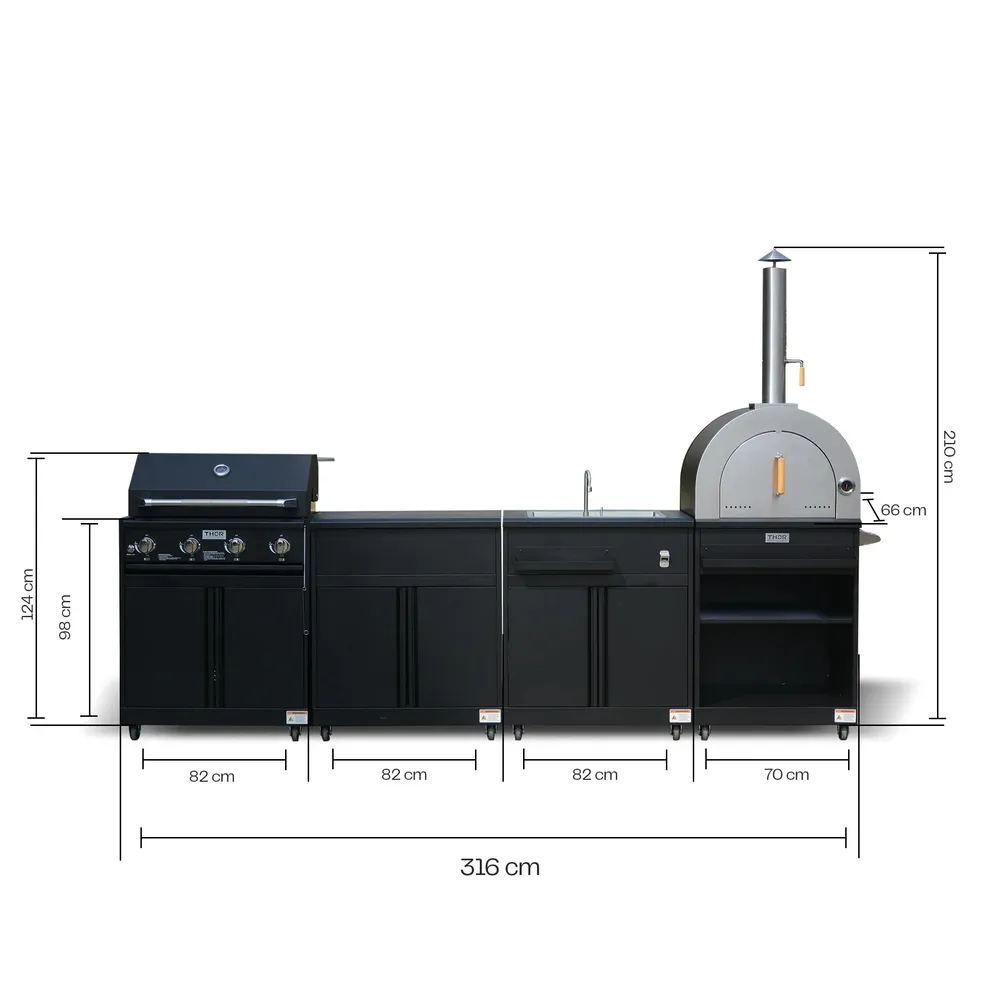 Thor Kitchen 4-Piece Modular Outdoor Kitchen Island (Matte Grey, 316 x 124 x 66 cm)