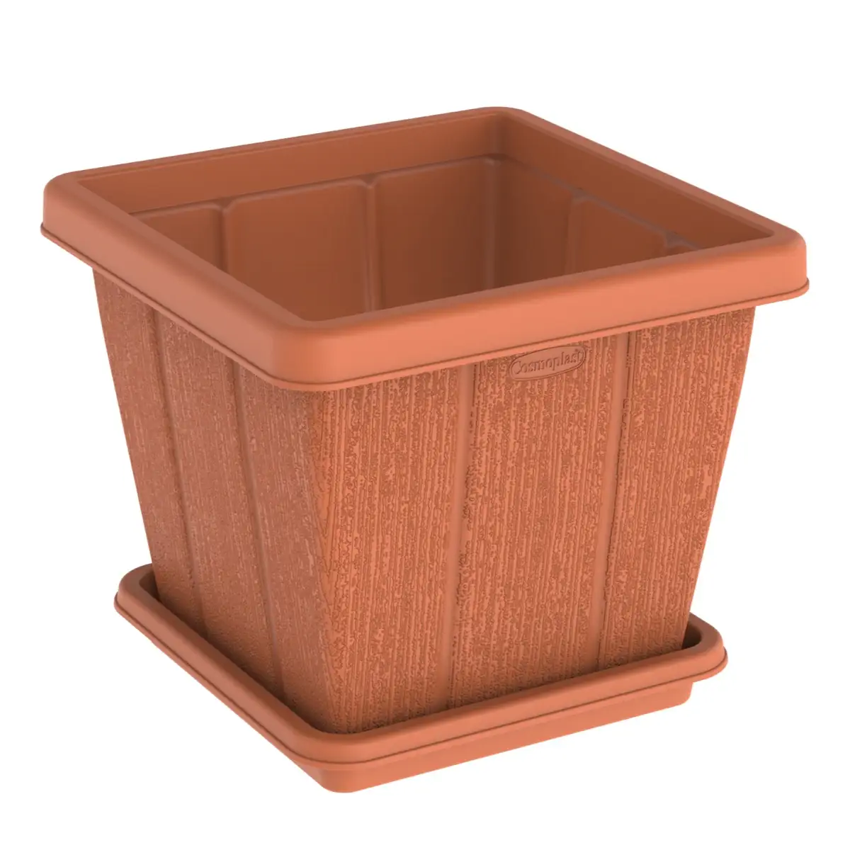 Cosmoplast Cedargrain Square Plant Pot W/Tray (Terra Cotta, 20 L)
