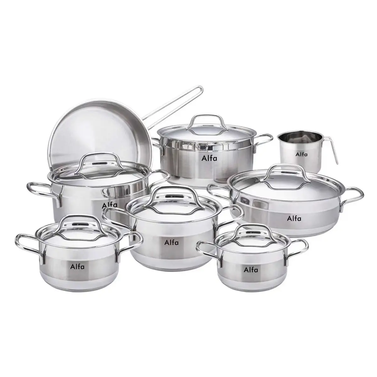 Alfa Stainless Steel Cookware Set (30 cm, Silver, 14 Pc.)