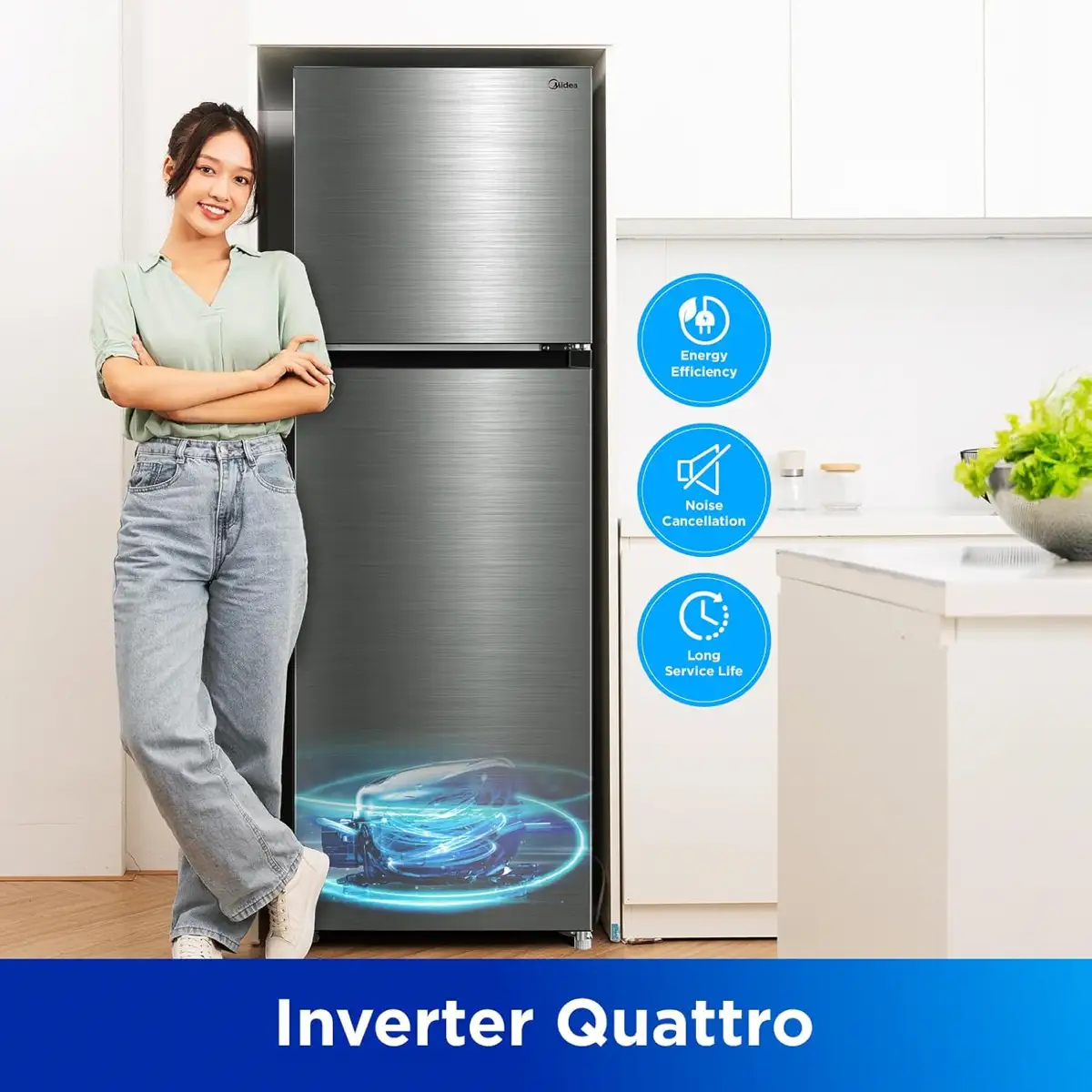 Midea Freestanding Top Mount Refrigerator, MDRT395MTE46AED (Silver, 395 L)