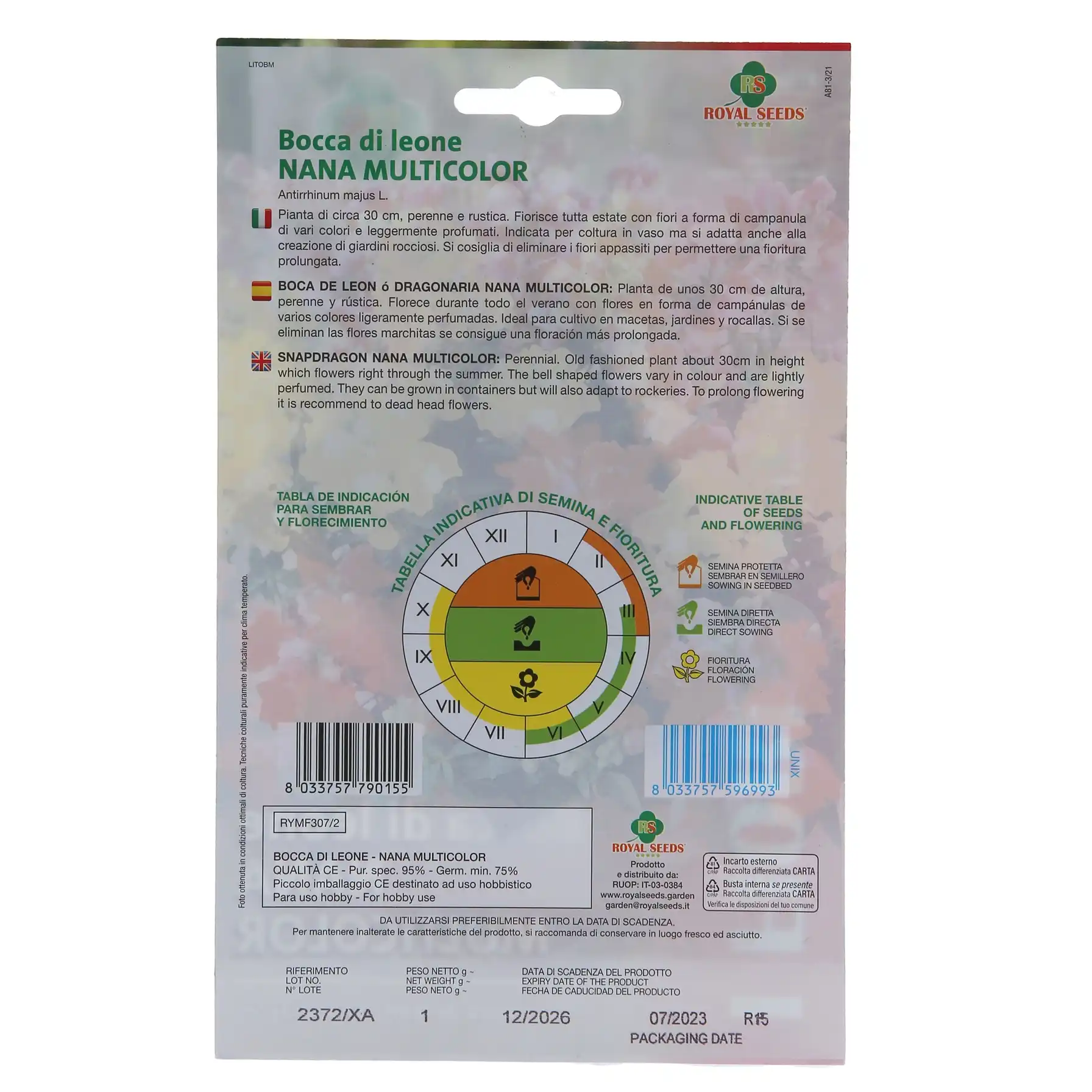 Royal Seeds Multicolor Dwarf Snapdragon Seed Pack (1 g)