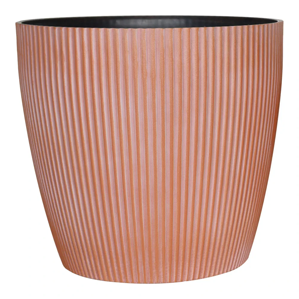Verve Vertical Ribs Oval Plastic Pot (35 cm, Brown)