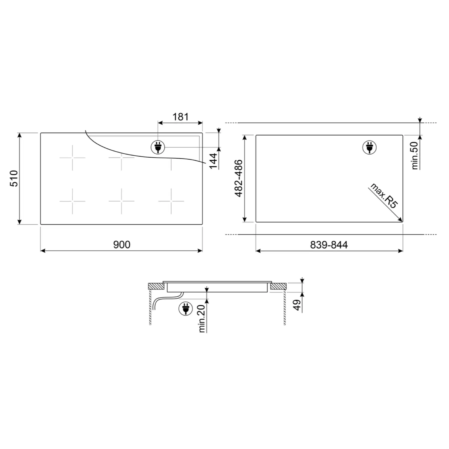 Smeg Universale Aesthetic Built-In 5 Zone Induction Hob, SI2951D (5.3 x 90 x 51 cm)