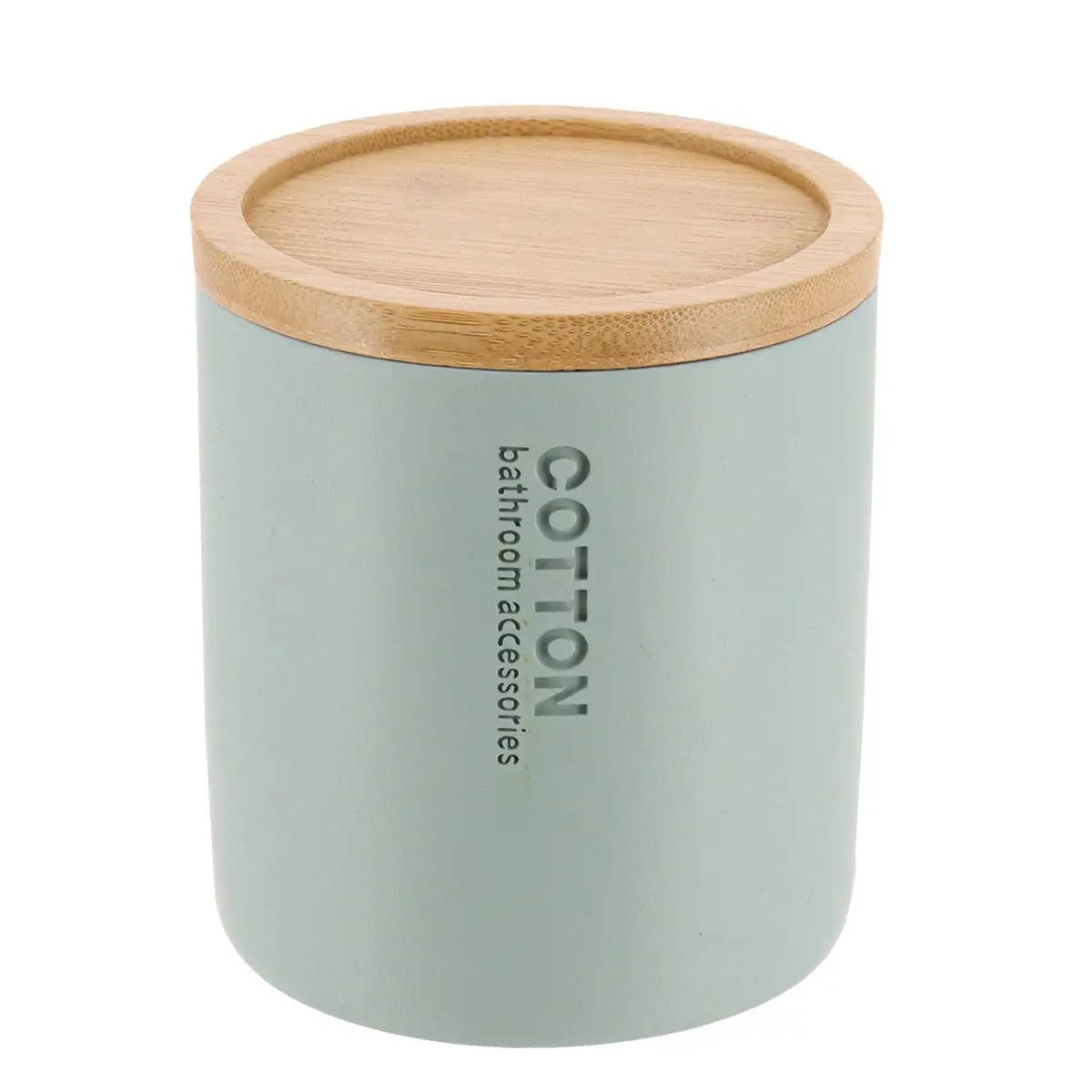 Tendance Polyresin Cotton Box W/Bamboo Lid (Eucalyptus Green, 9.5 x 11 cm)
