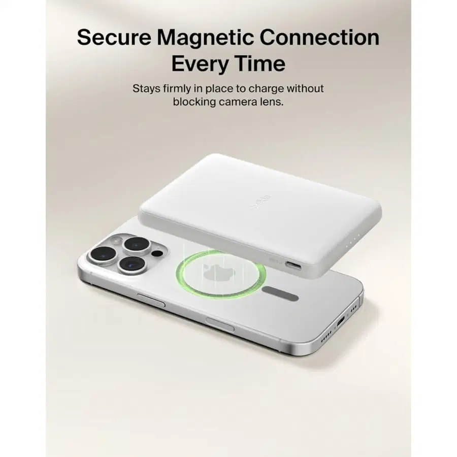 Belkin Slim Magnetic Power Bank (White, 5.000 mAh, 7.5 W)