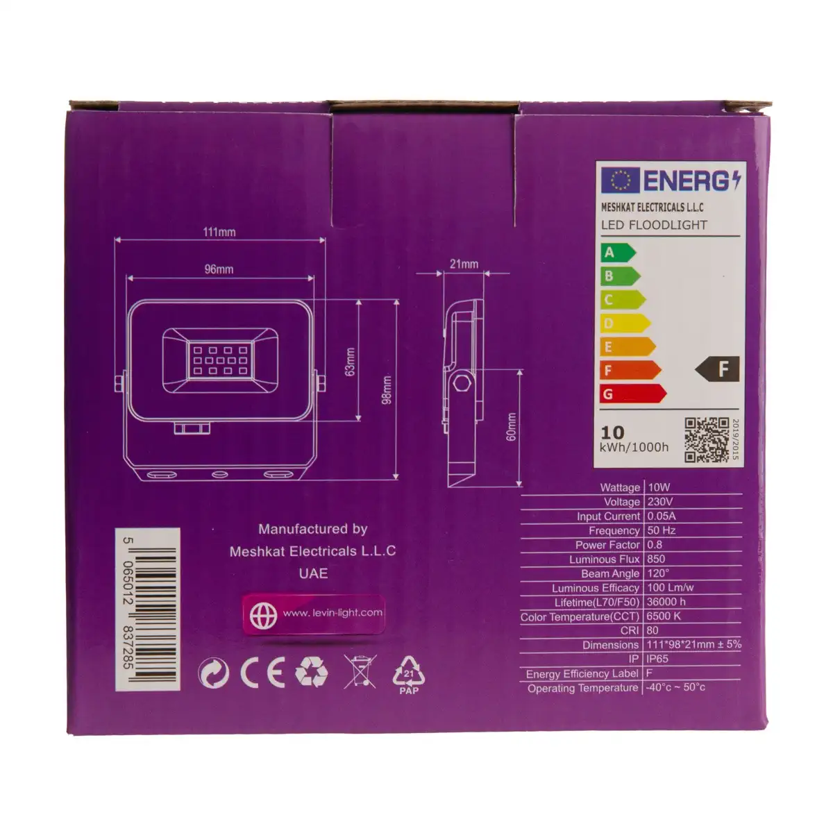 Levin ECO Flood Light (10 W, 6500 K, Clear Glass)