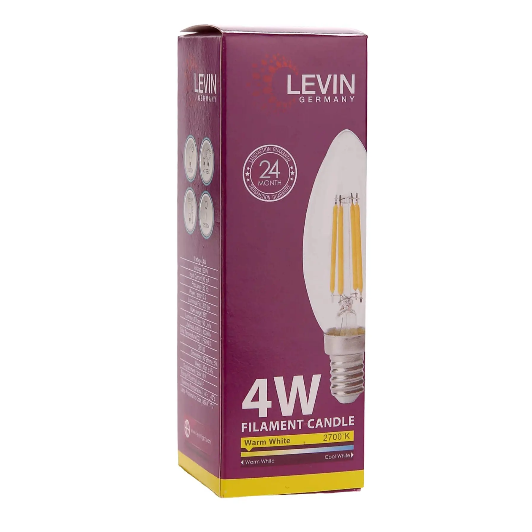 Levin E14 LED C37 Filament Candle Bulb (4 W, Warm White)