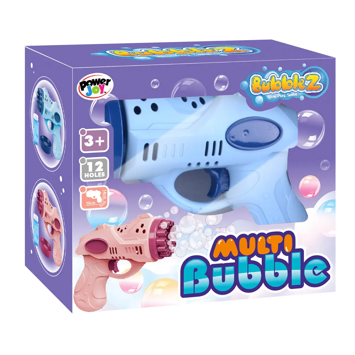 Power Joy Battery-Operated Multi-Bubble Gun W/12 Holes (Assorted Colors)