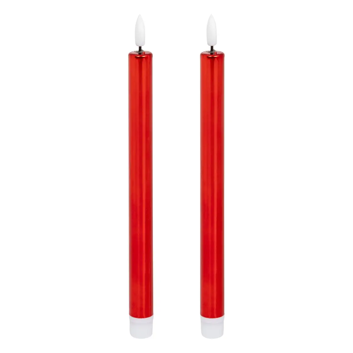 Atmosphera Battery-Operated LED Taper Candle Set (2 Pc, Red, 28 cm)